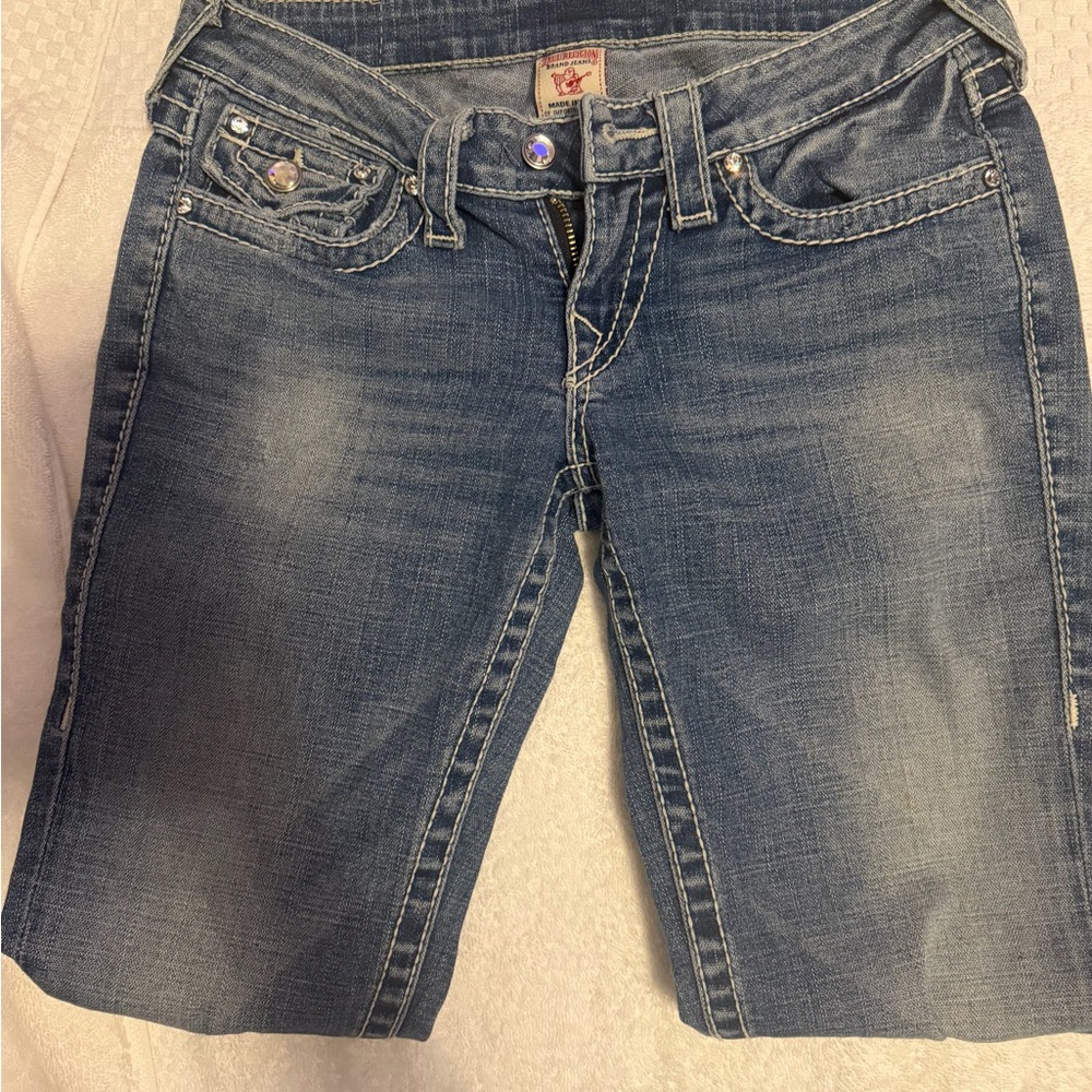 True Religion Women's Cropped Blue Jeans